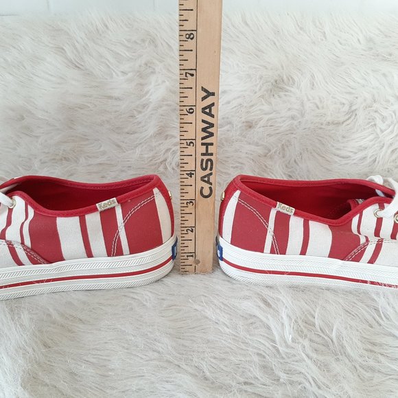 Keds X Kate Spade Red and White Striped Lace Up Sneakers - Picture 10 of 11